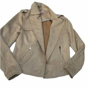 Women’s Philosophy Casual Chic Edgy Everyday Nude Suede Moto Jacket Sz XS